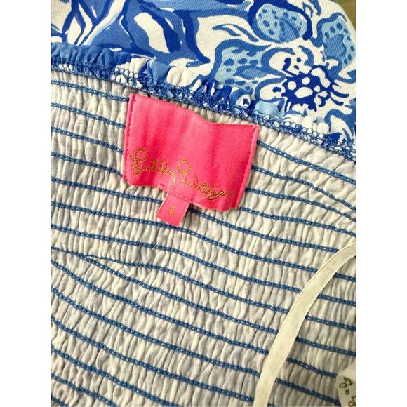 Lilly Pulitzer Blue Tang Flocking Fabulous Floral Rivera Smocked Romper Size Sma - Picture 3 of 5